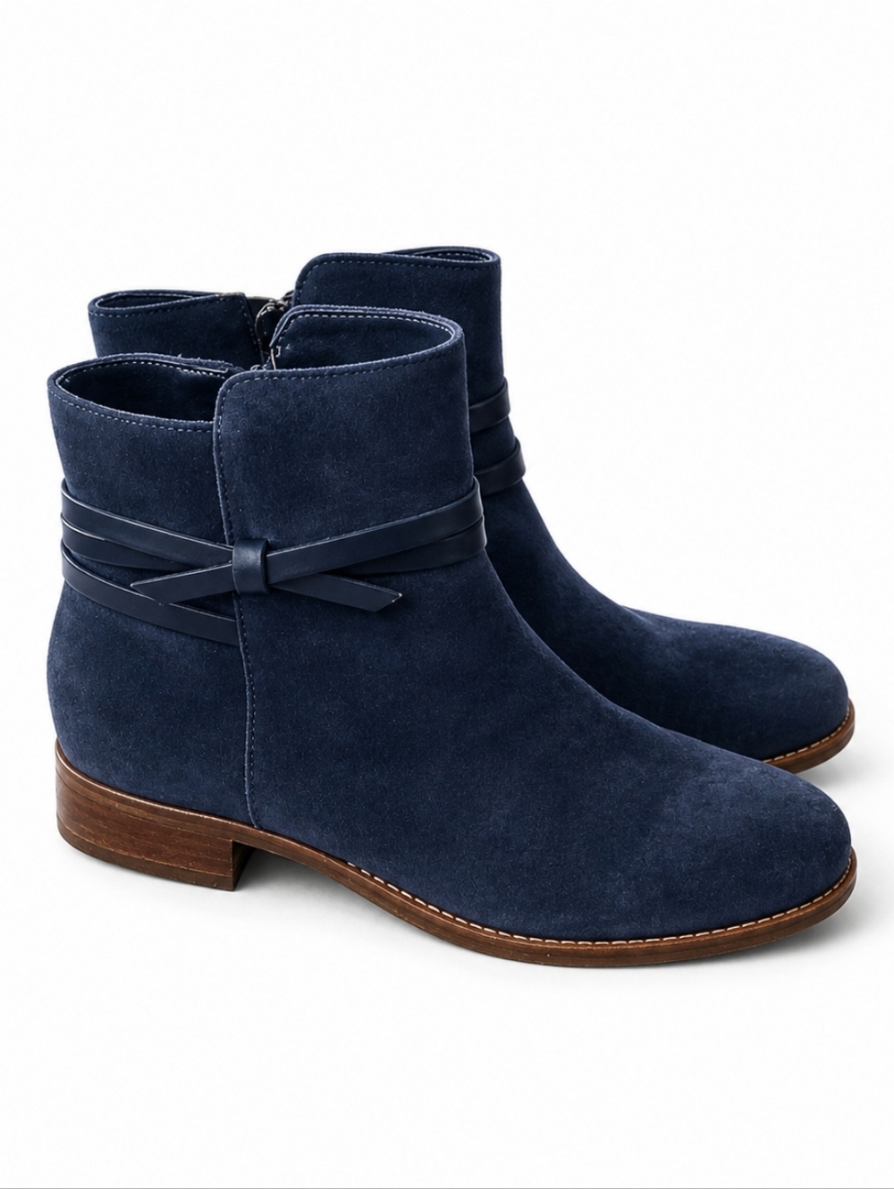 EUC Women's Talbots Tish Wrap Tie Suede Ankle Boots in Navy Blue - Picture 2 of 6